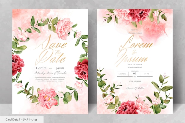 Aquarel bloemen krans bruiloft uitnodiging kaartsjabloon met realistische bloemen en bladeren