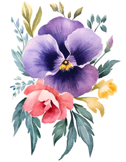 Aquarel bloemen viola cornuta-elementen