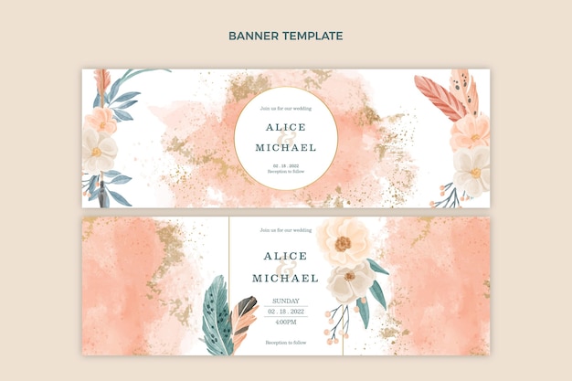 Vector aquarel boho bruiloft horizontale banners