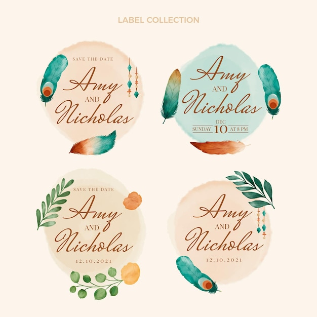 Aquarel boho bruiloft label en badges