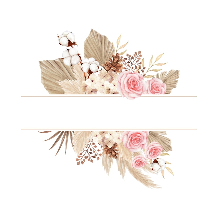 Vector aquarel boho stijl frame met roos en droge bladeren