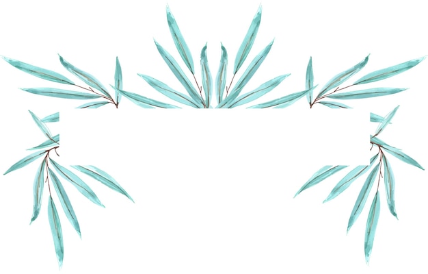 Aquarel botanische frame groene bladeren palmboom eucalyptus op witte achtergrond banner briefkaart