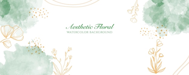 Aquarel brede banner omslag of webpagina reclame. aquarel abstract splatter groen goud glanzend breed verticale vector achtergrond sjabloon. voor schoonheid, bruiloft, make-up, sieraden. romantisch vrouwelijk