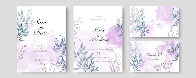 Aquarel bruiloft set. Set kaart met bladeren en gouden geometrische frame. Ontwerp met bosgroene bladeren, eucalyptus, varens. Floral Trendy sjablonen voor spandoek, flyer, poster, groet