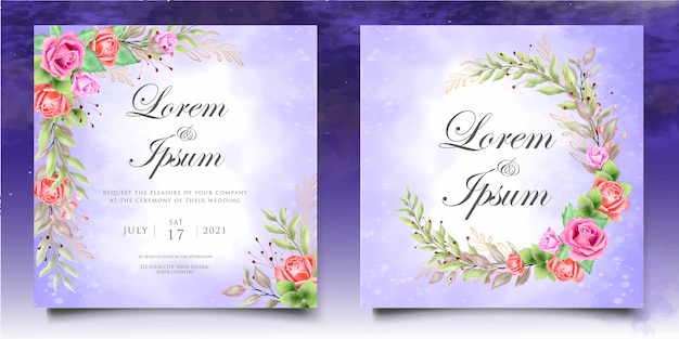 Aquarel bruiloft uitnodiging bloemen en bladeren kaartsjabloon