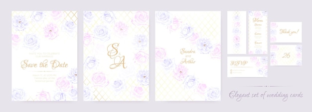 Aquarel bruiloft uitnodiging set met elegante rozen frames