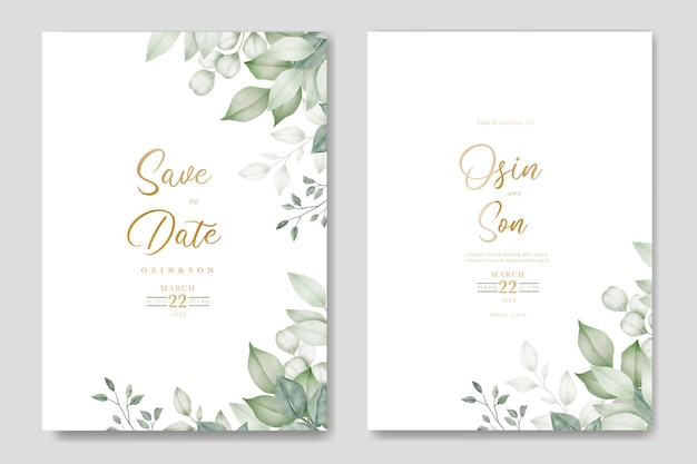 Aquarel bruiloft uitnodigingskaart in groene bladeren