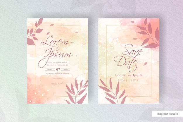 Aquarel bruiloft uitnodigingskaart met handgeschilderde kleurrijke vloeibare waterverf en bloemen element
