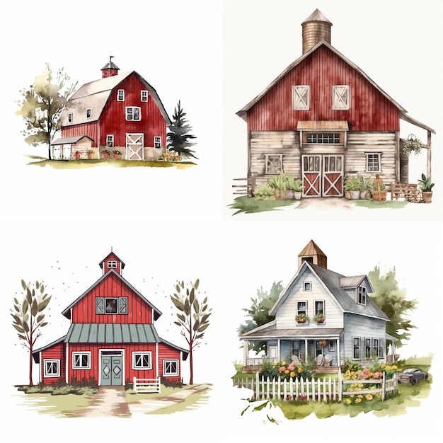 Aquarel Clipart Pumpkin House Farm Thanksgiving