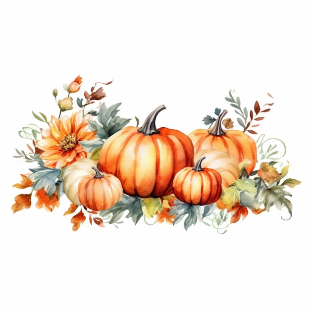 Aquarel Clipart Pumpkin House Farm Thanksgiving