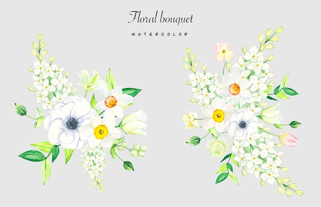 Aquarel composities van wit lila zomerbloemen