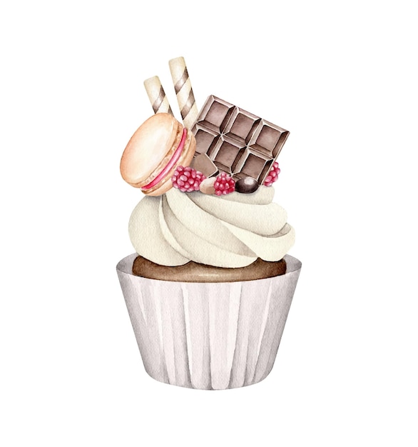 Vector aquarel cupcake met chocolade