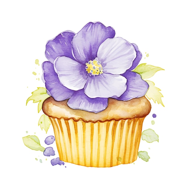 aquarel cupcake met flora illustratie