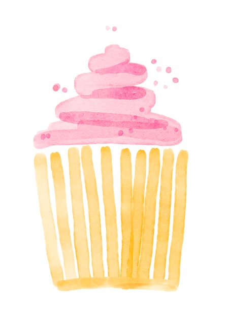 Aquarel cupcake met roze crème