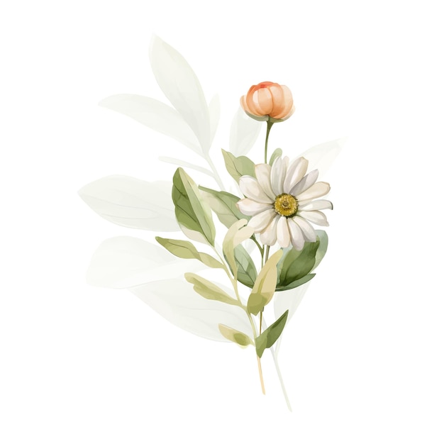 Aquarel Daisy Vector Bloemen Vintage kleine witte bloemen boeket voor Valentijnsdag bruiloft verkoop en andere evenementen geschilderd in aquarel stijl