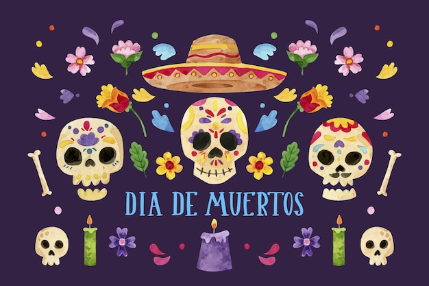 Aquarel dia de muertos achtergrond