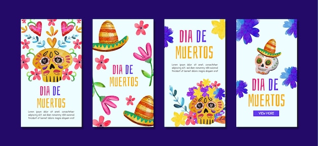 Vector aquarel dia de muertos instagram verhalencollectie