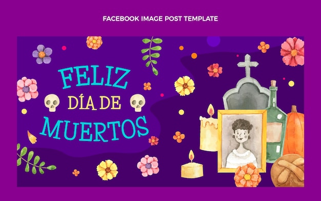 Aquarel dia de muertos social media postsjabloon