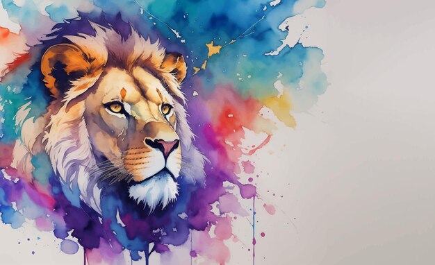 Vector aquarel dieren illustratie met prachtige wilde leeuw aquarel geschilderd stijl dierentuin behang