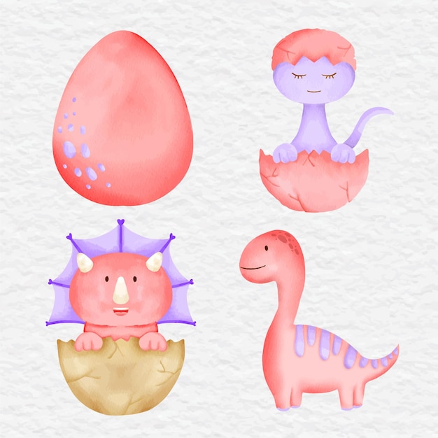 Aquarel dinosaurus baby element clip art collectie