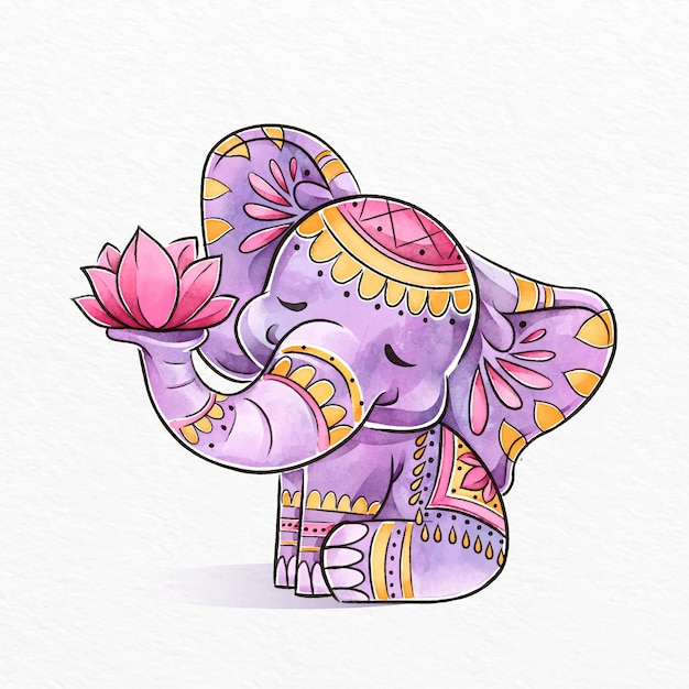 Aquarel diwali illustratie met olifant