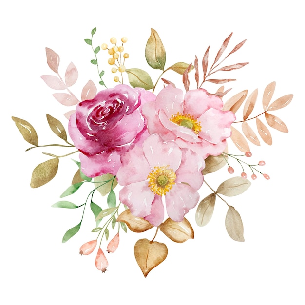 Aquarel elegant boeket van herfstbloemen en bladeren boho-stijl