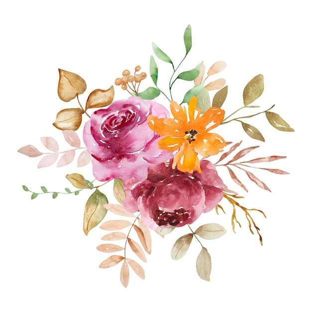 Vector aquarel elegant boeket van herfstbloemen en bladeren boho stijl