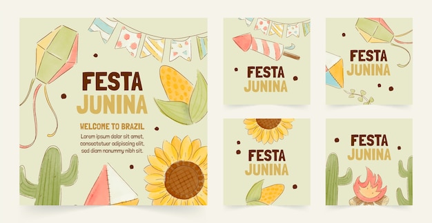 Vector aquarel festa junina instagram postverzameling