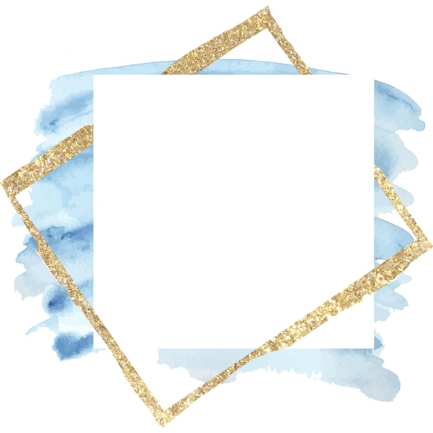 Aquarel frame blauw op een witte achtergrond met goud