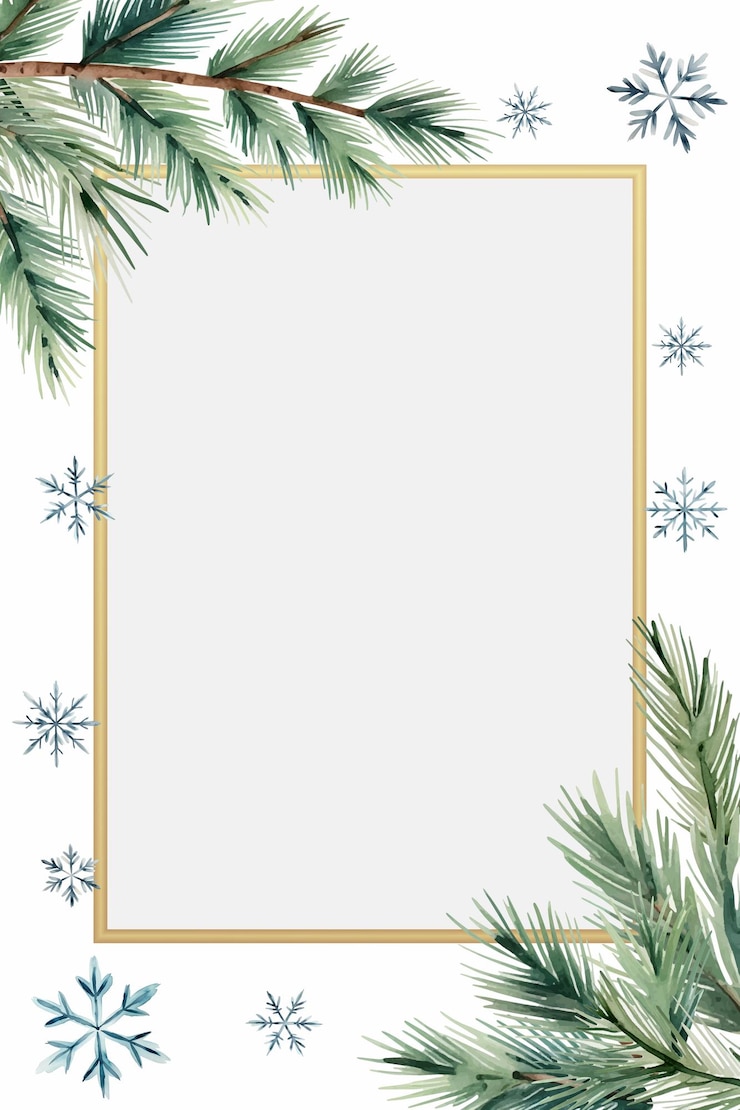 Vector aquarel frame met dennen takken sneeuwvlokken en plaats voor tekst kerstkaart nieuwjaars poster