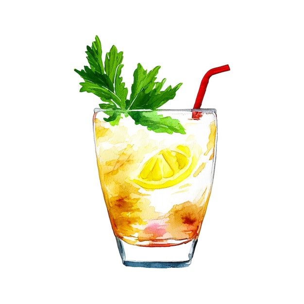 Aquarel fruitcocktails drinken voor zomerfeest Logo maker voor cocktails drinken barmenu Hoogwaardige aquarel handgetekende drankillustratie