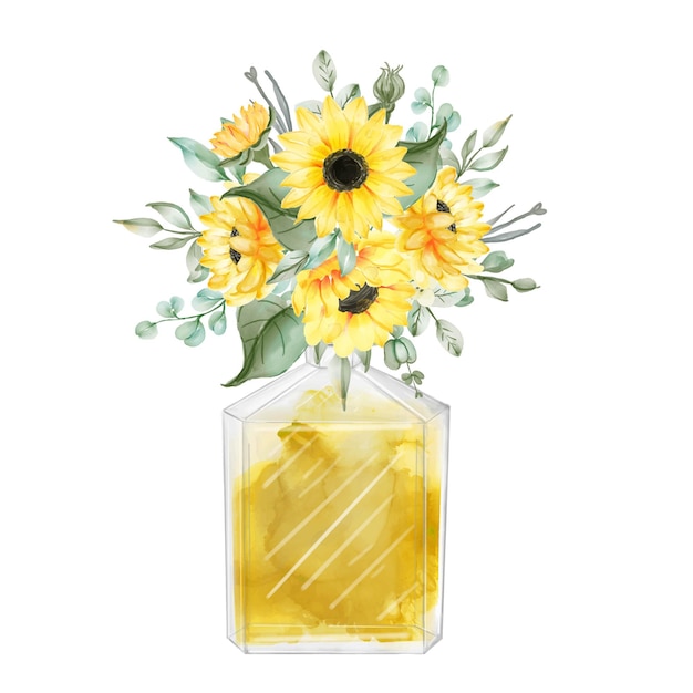 Aquarel gele zonnebloem boeket met parfum