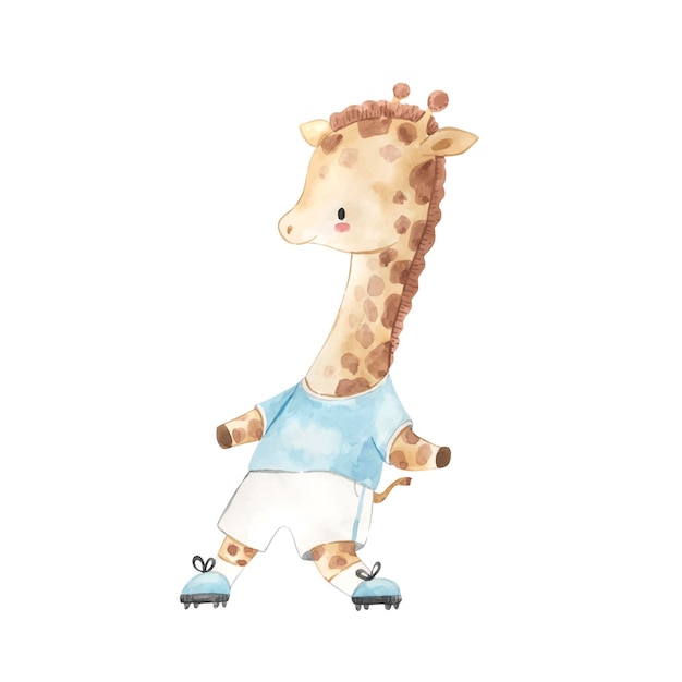 Aquarel giraf. Voetbal illustratie voor kinderen