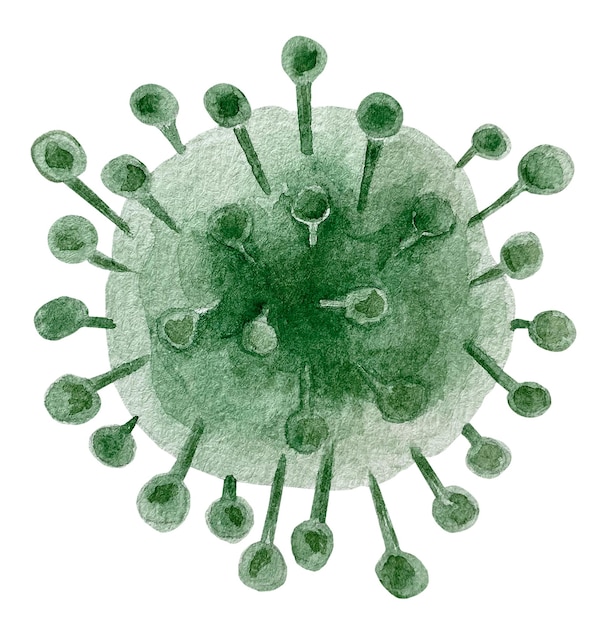 Aquarel groene coronaviruscel geïsoleerd op wit