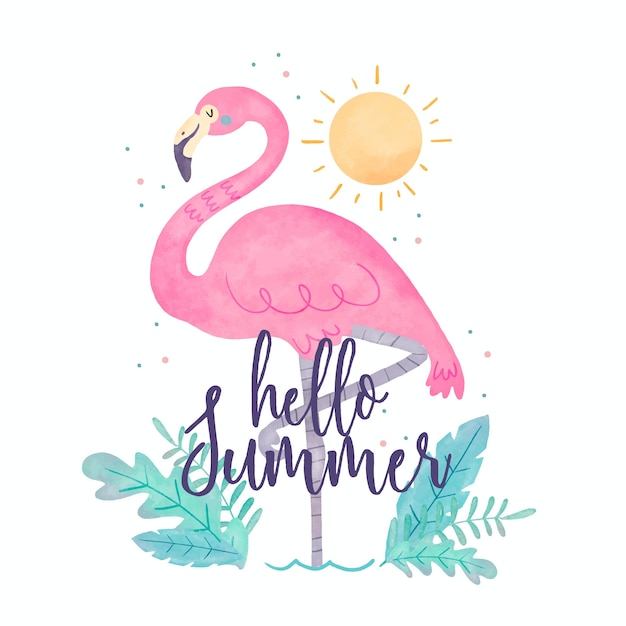 Aquarel hallo zomer en flamingo