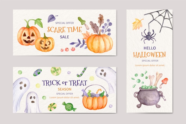 Vector aquarel halloween banners set