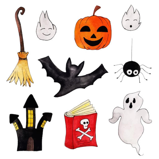 Aquarel halloween elementen collectie