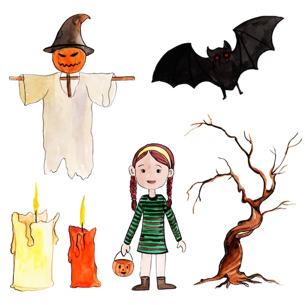 Aquarel halloween elementen collectie