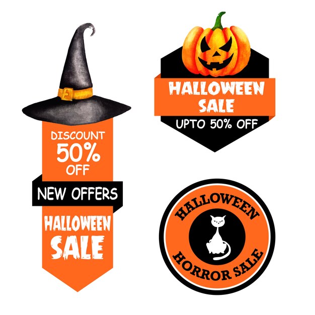 Aquarel halloween labels-collectie