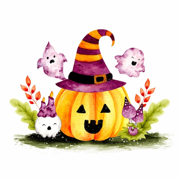 Aquarel halloween pompoen premium vector