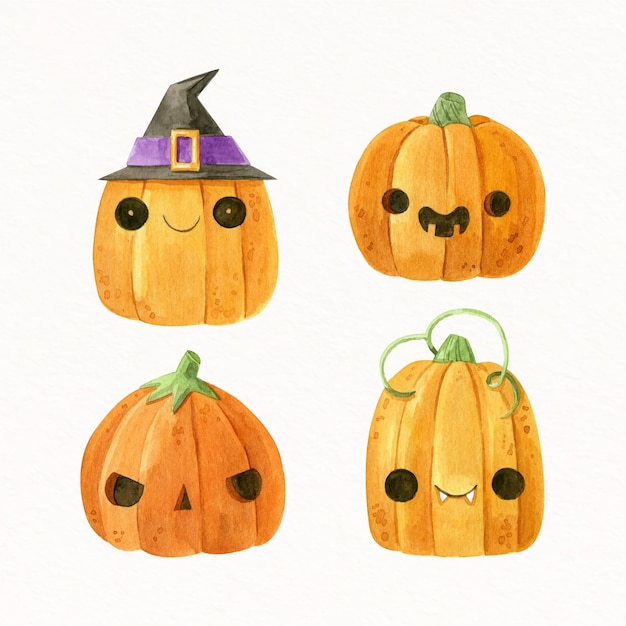 Vector aquarel halloween pompoenen collectie