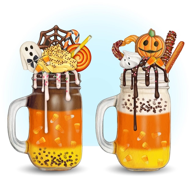 Aquarel hand getekend halloween milkshake