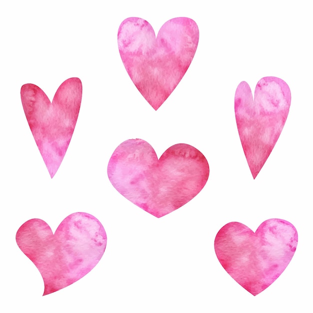 Aquarel hand getekend set objecten getextureerde rood roze harten voor Valentijnsdag Geïsoleerd op witte achtergrond Ontwerp voor papier liefde wenskaarten textiel print behang bruiloft
