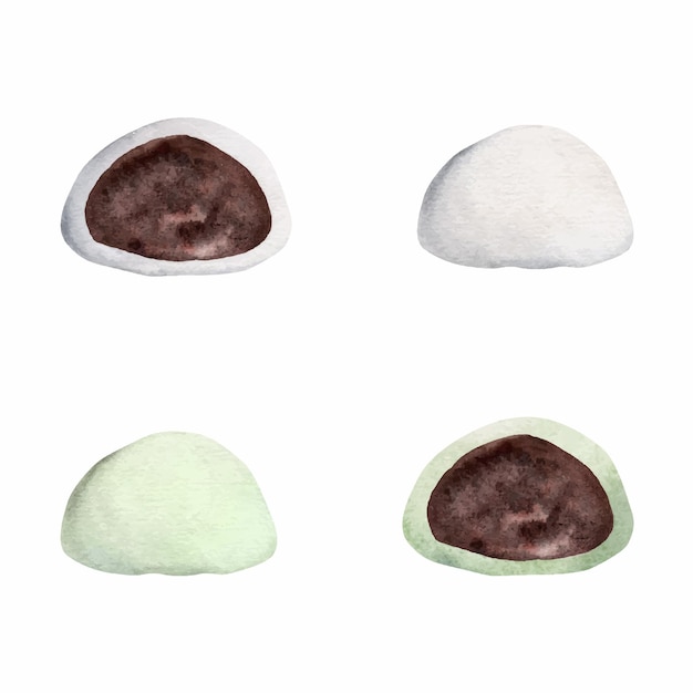 Aquarel hand getekend traditionele Japanse zoetigheden zomer wagashi mochi daifuku perzik geïsoleerd op witte achtergrond ontwerp voor uitnodigingen restaurant menu wenskaarten print textiel