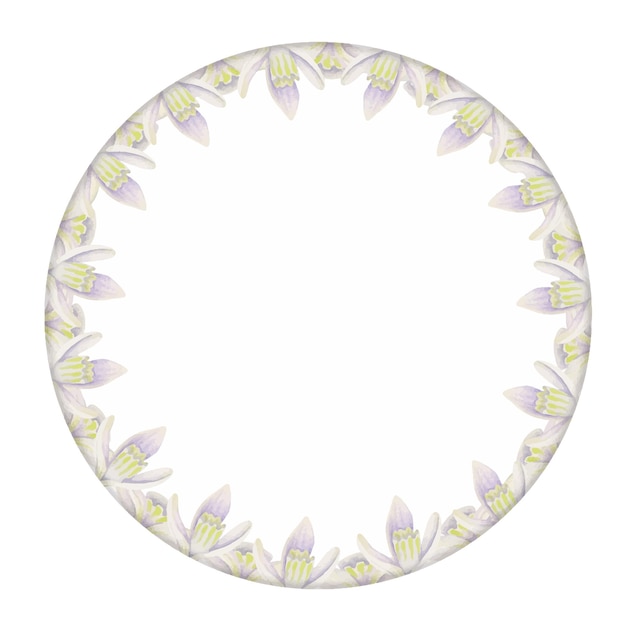 Vector aquarel hand getekende cirkel krans met lente bloemen narcissen krokus sneeuwklokjes bladeren geïsoleerd op witte achtergrond ontwerp voor uitnodigingen bruiloft wenskaarten behang print textiel
