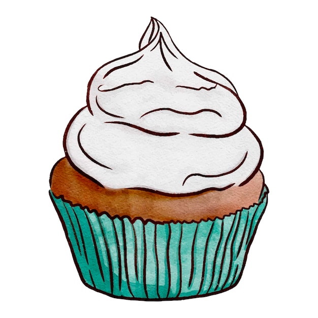 Aquarel hand getekende cupcake vectorillustratie.