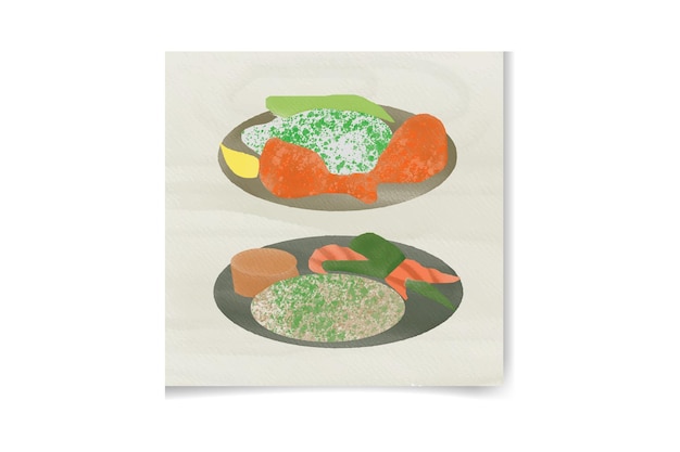 Vector aquarel hand getrokken aziatisch eten set