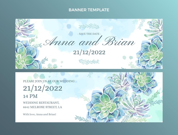 Vector aquarel handgetekende bruiloft horizontale banners set