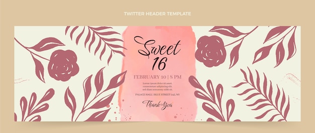 Aquarel handgetekende sweet 16 twitter header