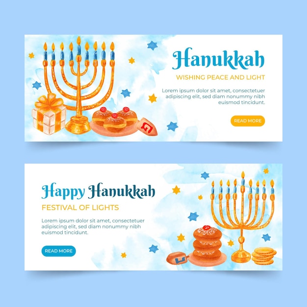 Vector aquarel hanukkah horizontale banners set